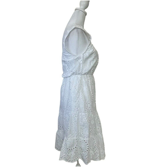 Lungo L'arno Dress Womens Medium Ruffle Hem‎ Cotton Eyelet Midi Sun Cottagecore - Picture 4 of 14